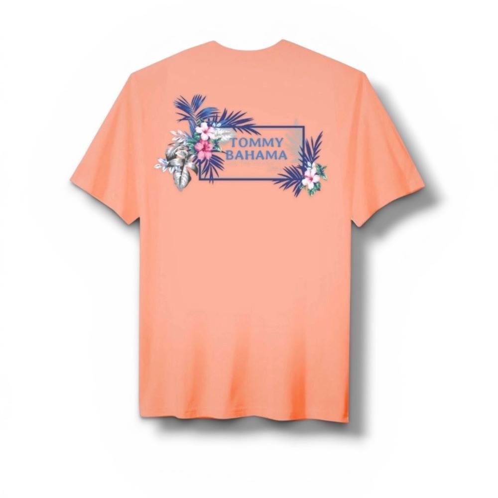 Tommy Bahama Short Sleeve Graphic T-Shirt Peach Amber Tropical Floral Small New